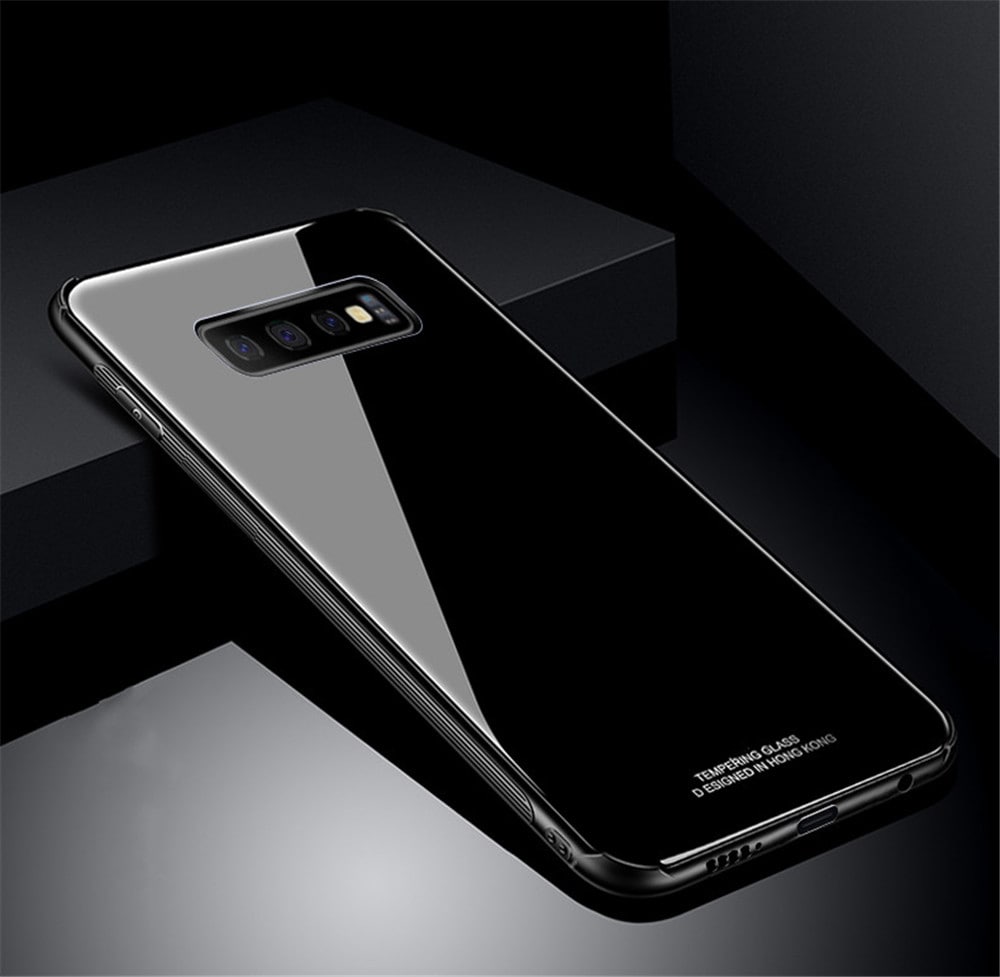 TPU Edge Hard Tempered Glass Back Cover for Samsung Galaxy S10 Plus- Black TPU Edge Hard Tempered Glass Back Cover for Samsung Galaxy S10 Plus- Black