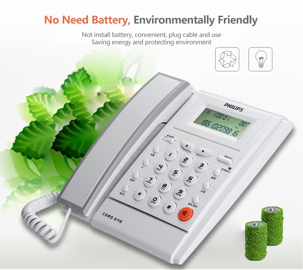 PHILIPS CORD042 Corded Phone with Caller ID / Call Waiting / No Battery / Brightness Adjustment- White PHILIPS CORD042 Corded Phone with Caller ID / Call Waiting / No Battery / Brightness Adjustment- White