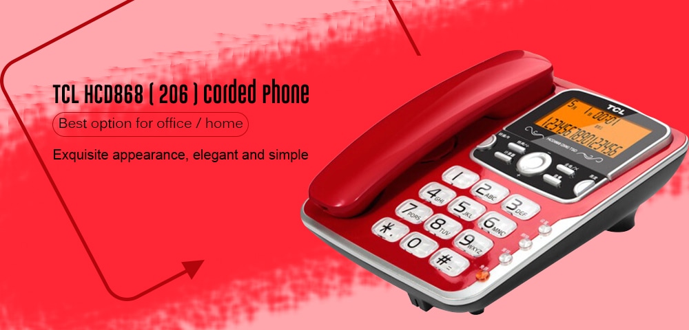 TCL HCD868 ( 206 ) Corded Phone with Caller ID / Call Waiting / No Battery / Brightness Adjustment- Red TCL HCD868 ( 206 ) Corded Phone with Caller ID / Call Waiting / No Battery / Brightness Adjustment- Red