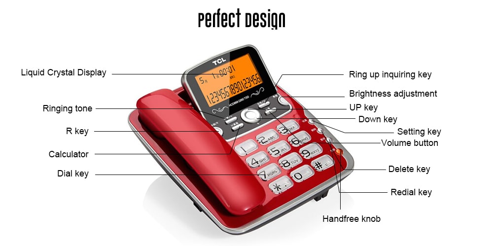 TCL HCD868 ( 206 ) Corded Phone with Caller ID / Call Waiting / No Battery / Brightness Adjustment- Red TCL HCD868 ( 206 ) Corded Phone with Caller ID / Call Waiting / No Battery / Brightness Adjustment- Red