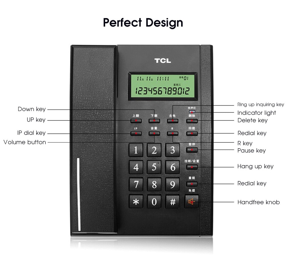 TCL HCD868 (79) TSD Corded Phone with Caller ID / Call Waiting / No Battery / Brightness Adjustment- Black TCL HCD868 (79) TSD Corded Phone with Caller ID / Call Waiting / No Battery / Brightness Adjustment- Black