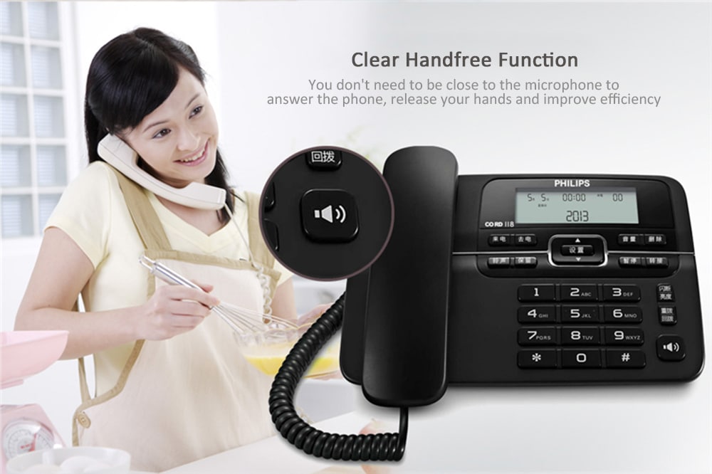 PHILIPS CORD118 Corded Phone with Caller ID / Call Waiting / No Battery / Brightness Adjustment- Black PHILIPS CORD118 Corded Phone with Caller ID / Call Waiting / No Battery / Brightness Adjustment- Black