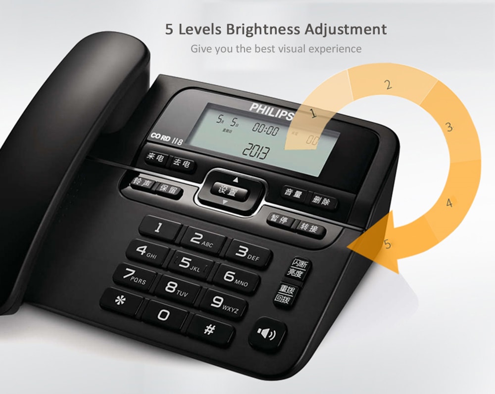 PHILIPS CORD118 Corded Phone with Caller ID / Call Waiting / No Battery / Brightness Adjustment- Black PHILIPS CORD118 Corded Phone with Caller ID / Call Waiting / No Battery / Brightness Adjustment- Black