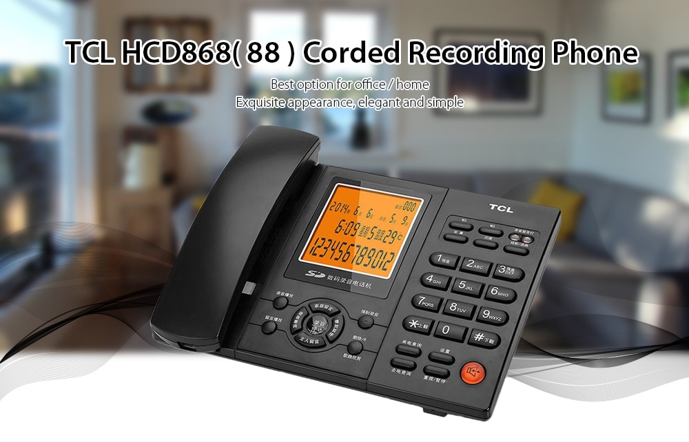 TCL HCD868 ( 88 ) Corded Recording Phone with Caller ID / Call Waiting / 8G SD Card / Brightness Adjustment- Black TCL HCD868 ( 88 ) Corded Recording Phone with Caller ID / Call Waiting / 8G SD Card / Brightness Adjustment- Black