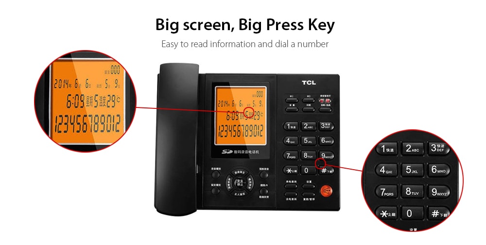 TCL HCD868 ( 88 ) Corded Recording Phone with Caller ID / Call Waiting / 8G SD Card / Brightness Adjustment- Black TCL HCD868 ( 88 ) Corded Recording Phone with Caller ID / Call Waiting / 8G SD Card / Brightness Adjustment- Black