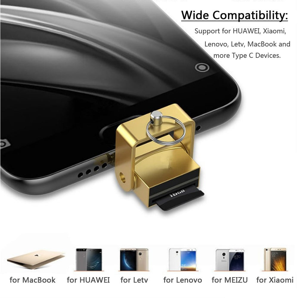 USB 3.1 Type C To Micro SD / TF OTG Card Reader for MacBook / ChromeBook / Phone- Gold USB 3.1 Type C To Micro SD / TF OTG Card Reader for MacBook / ChromeBook / Phone- Gold