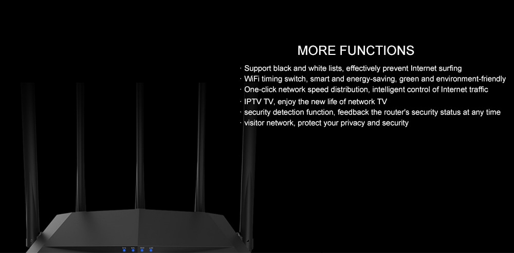 Tenda AC7 Wireless Router 2.4GHz + 5GHz Dual Frequency / 1167Mbps / 5 x 6dBi Antenna- Black Tenda AC7 Wireless Router 2.4GHz + 5GHz Dual Frequency / 1167Mbps / 5 x 6dBi Antenna- Black
