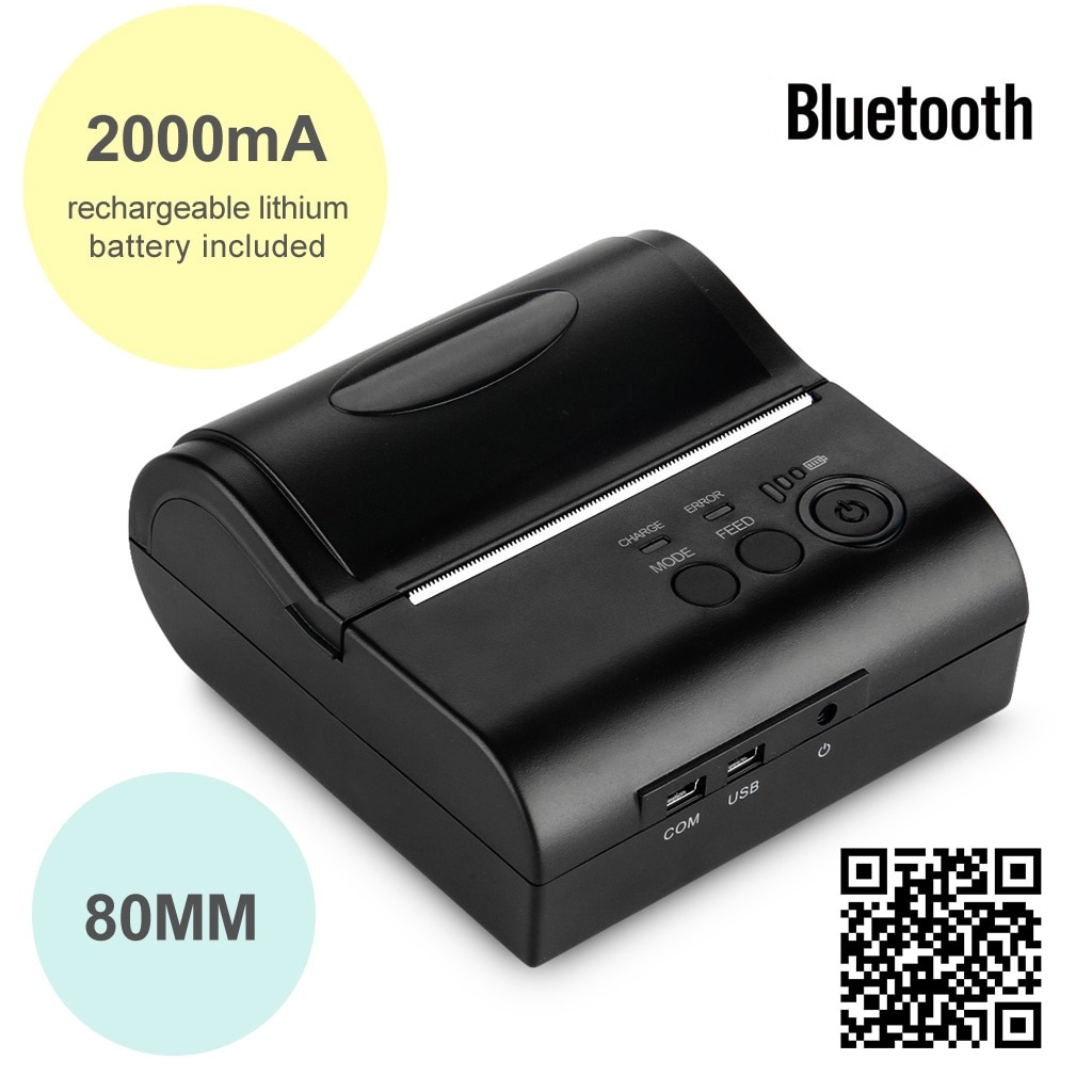 Portable Bluetooth Wireless 80mm Thermal Dot Receipt Printer DE- Black Portable Bluetooth Wireless 80mm Thermal Dot Receipt Printer DE- Black