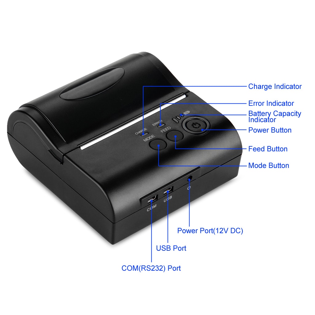 Portable Bluetooth Wireless 80mm Thermal Dot Receipt Printer DE- Black Portable Bluetooth Wireless 80mm Thermal Dot Receipt Printer DE- Black
