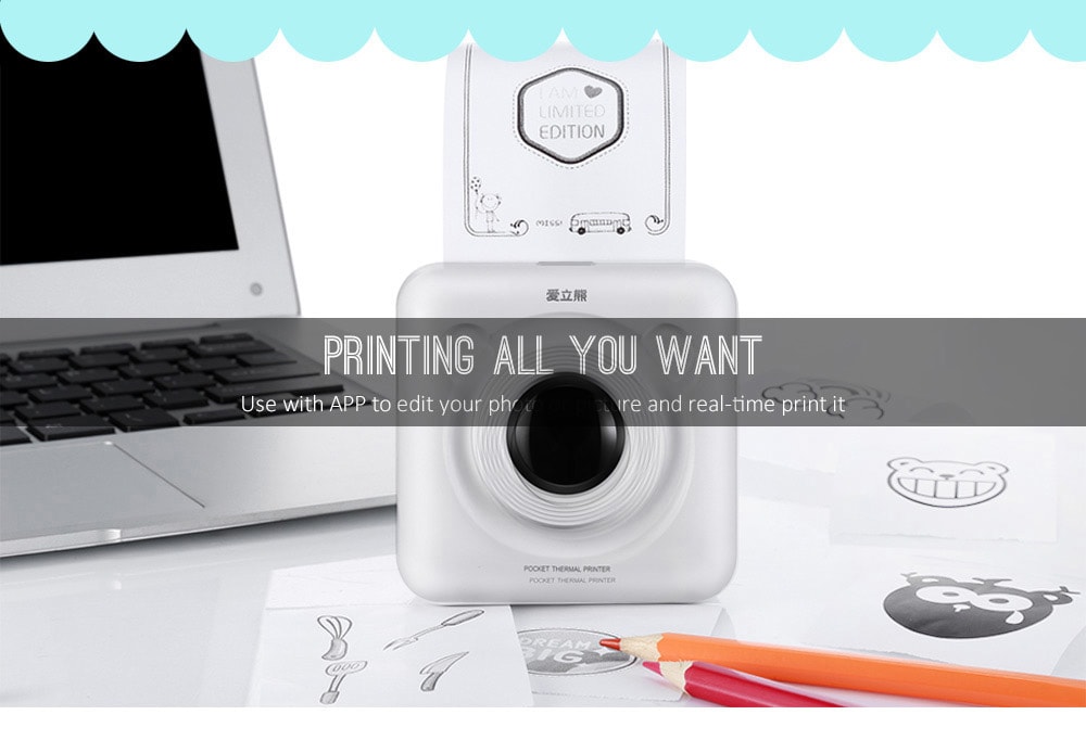 PeriPage A6 Mini Handheld Bluetooth Photo Printer- Sky Blue PeriPage A6 Mini Handheld Bluetooth Photo Printer- Sky Blue