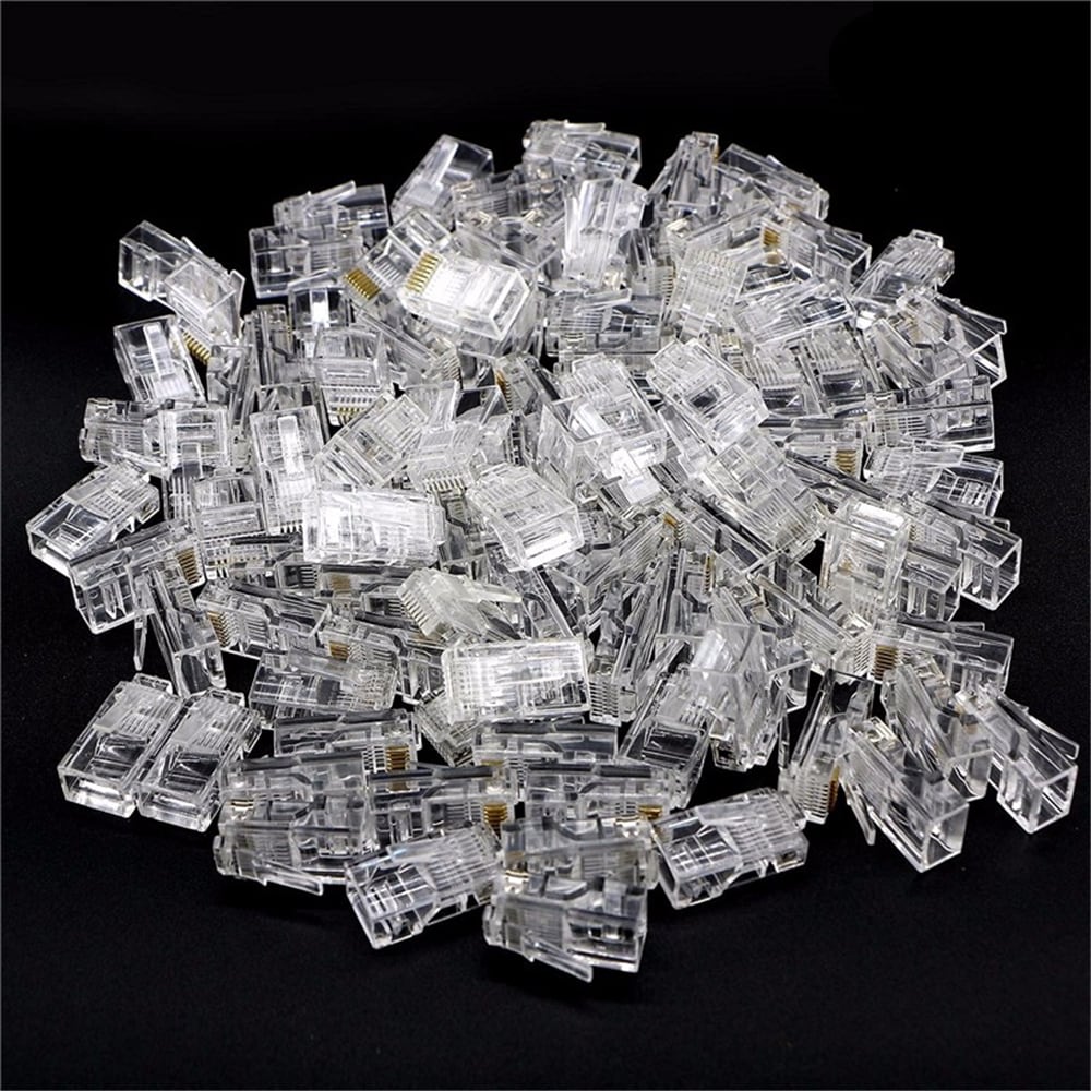 RJ45 Network LAN CAT5e Cat6 Patch Cable Crimp Plug Connector GOLD Pins- Transparent 100pcs RJ45 Network LAN CAT5e Cat6 Patch Cable Crimp Plug Connector GOLD Pins- Transparent 100pcs