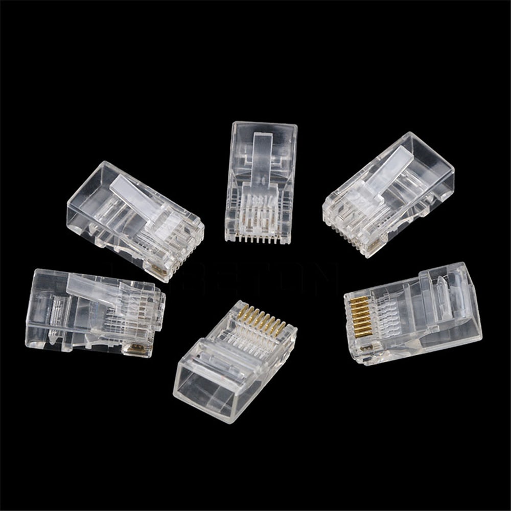 RJ45 Network LAN CAT5e Cat6 Patch Cable Crimp Plug Connector GOLD Pins- Transparent 100pcs RJ45 Network LAN CAT5e Cat6 Patch Cable Crimp Plug Connector GOLD Pins- Transparent 100pcs