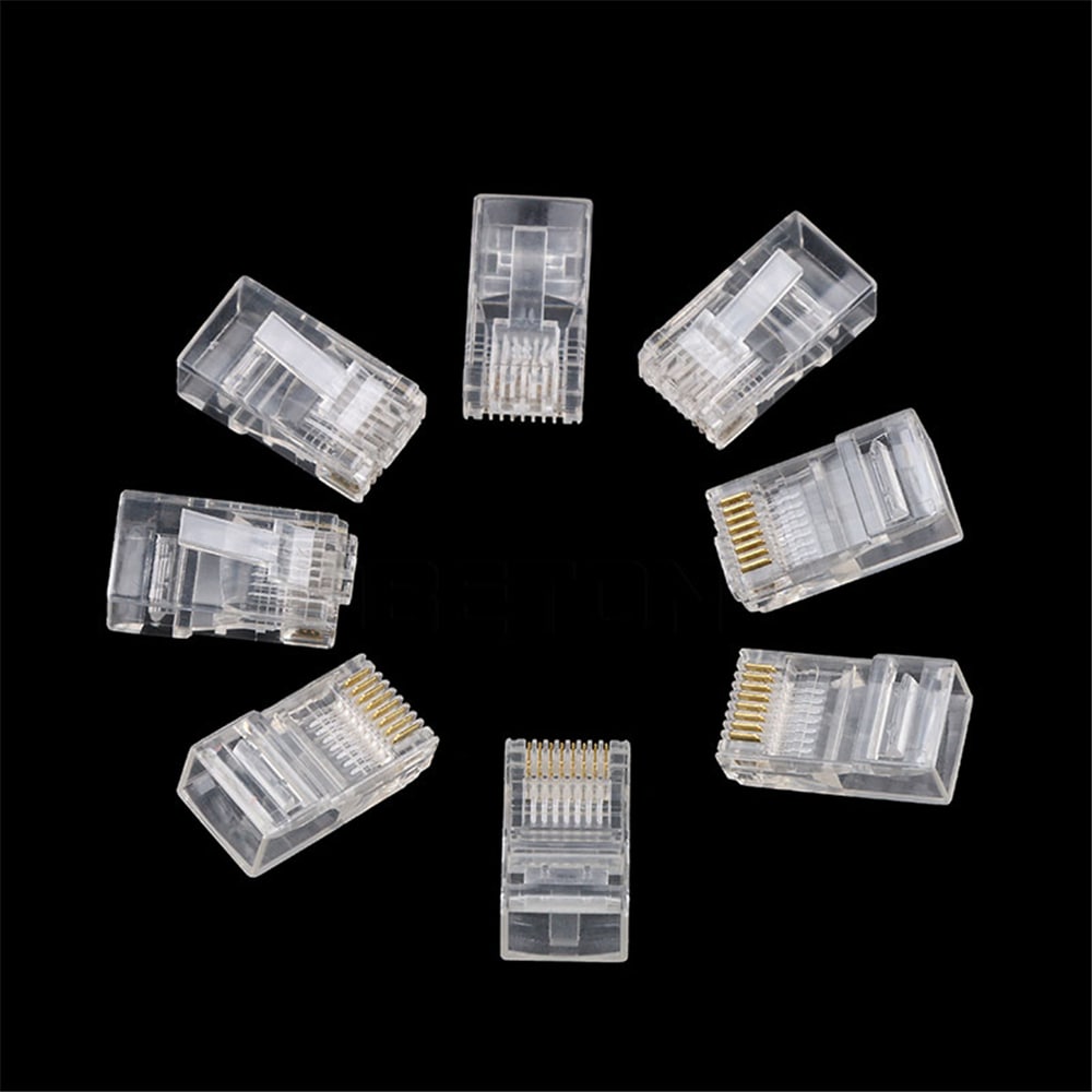 RJ45 Network LAN CAT5e Cat6 Patch Cable Crimp Plug Connector GOLD Pins- Transparent 100pcs RJ45 Network LAN CAT5e Cat6 Patch Cable Crimp Plug Connector GOLD Pins- Transparent 100pcs