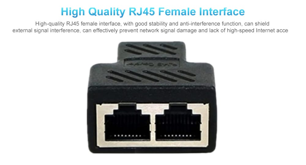 Splitter Connector Ethernet Cable Socket Adapter 8P8C Network- Black Splitter Connector Ethernet Cable Socket Adapter 8P8C Network- Black