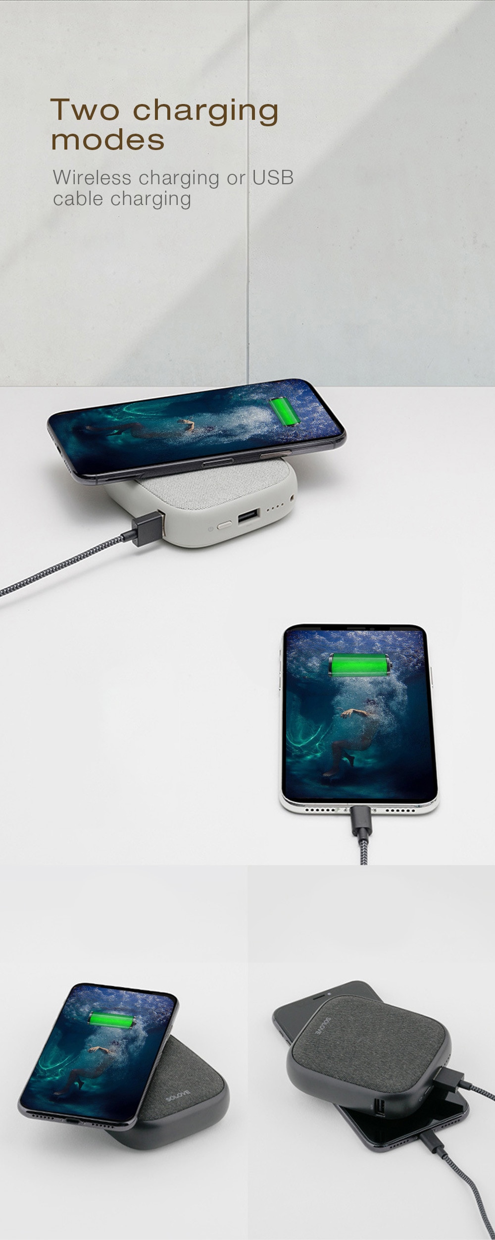 SOLOVE Ultra-thin Mobile Power Wireless Charger- Gray Cloud SOLOVE Ultra-thin Mobile Power Wireless Charger- Gray Cloud