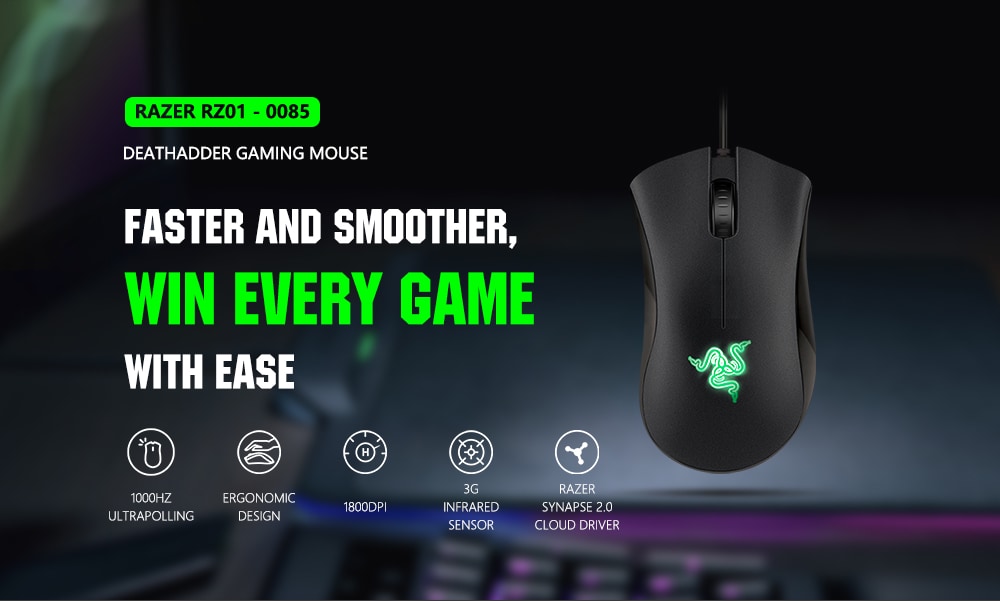 Razer RZ01 - 0085 DeathAdder 1800DPI Essential Ergonomic Gaming Mouse- Black Razer RZ01 - 0085 DeathAdder 1800DPI Essential Ergonomic Gaming Mouse- Black