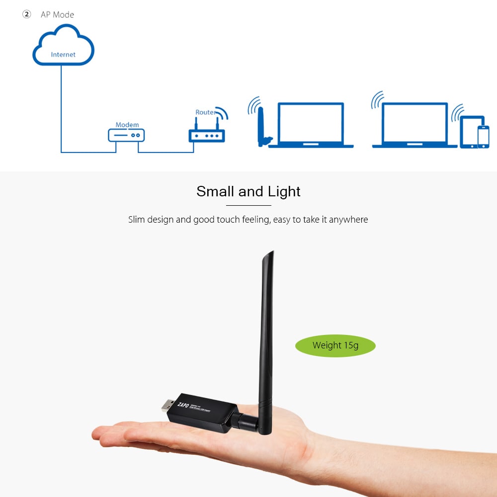 ZAPO W66L - 5DB USB WiFi Adapter 300M Portable Router 2.4GHz- Black ZAPO W66L - 5DB USB WiFi Adapter 300M Portable Router 2.4GHz- Black