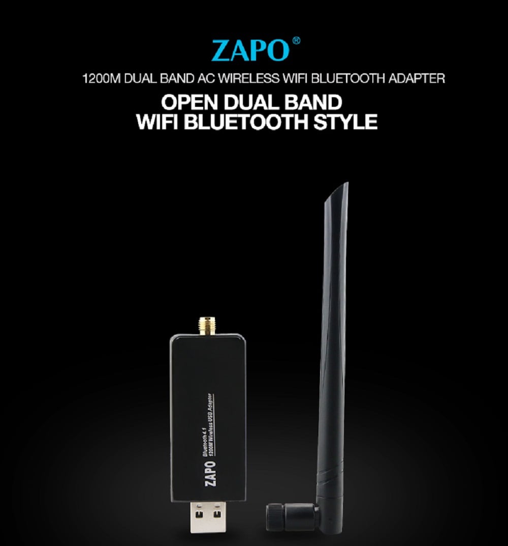 ZAPO W97L-5db USB 1200M Dual-Band WIFI Wireless Card + Bluetooth 4.1 Adapter- Jet Black ZAPO W97L-5db USB 1200M Dual-Band WIFI Wireless Card + Bluetooth 4.1 Adapter- Jet Black