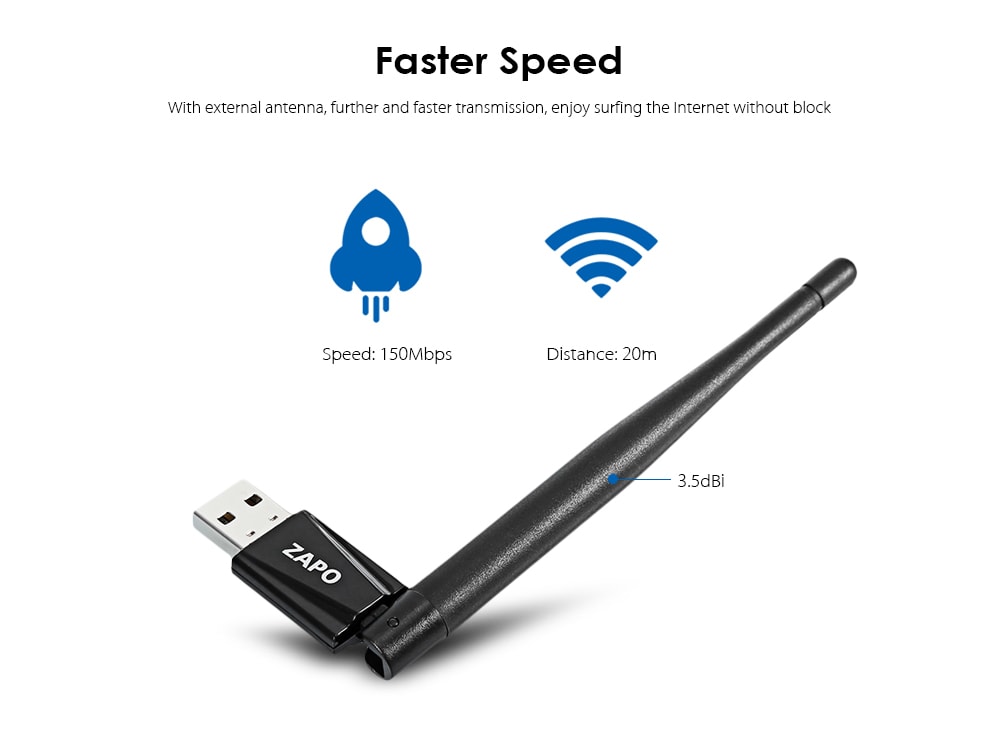 ZAPO RTL8188 USB WiFi Adapter 150M Portable Network Router 2.4GHz- Black ZAPO RTL8188 USB WiFi Adapter 150M Portable Network Router 2.4GHz- Black