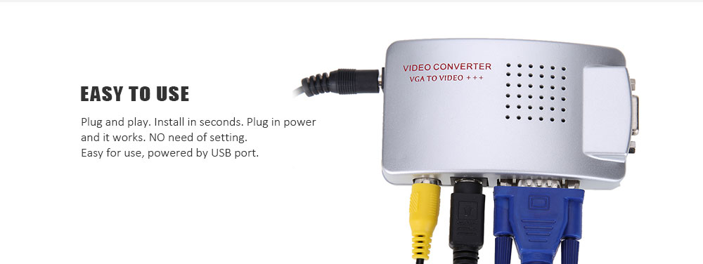 VGA to AV Converter VGA to VIDEO Switch with S Terminal TV Converter Computer Monitor- Silver VGA to AV Converter VGA to VIDEO Switch with S Terminal TV Converter Computer Monitor- Silver