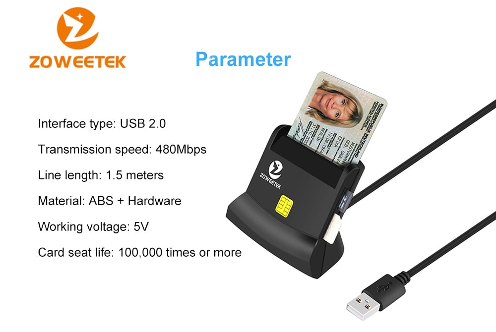 Zoweetek ZW - 12026 - 6 DOD Military USB Smart Card Reader / CAC Common Access Card Reader- Black Zoweetek ZW - 12026 - 6 DOD Military USB Smart Card Reader / CAC Common Access Card Reader- Black