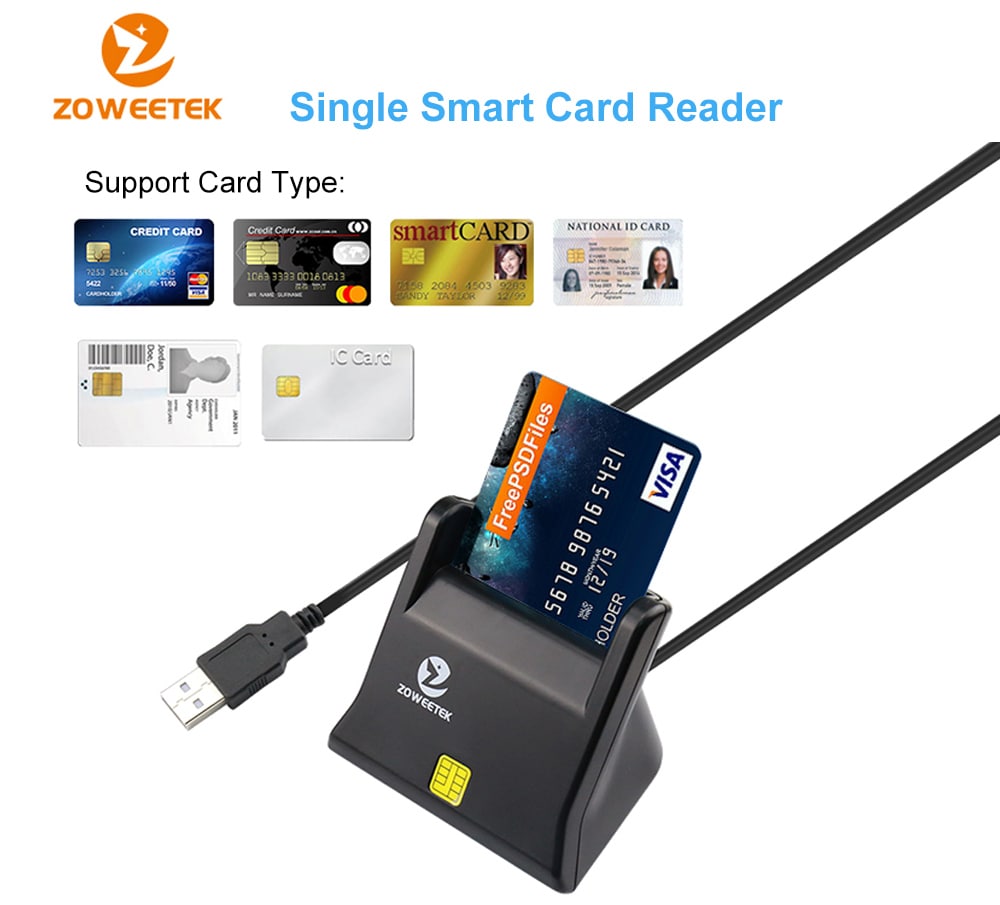 Zoweetek ZW - 12026 - 3 EMV USB Smart Card Reader Writer DOD Military USB Common Access CAC Smart Card Reader ISO7816 for SIM / ATM / IC / ID Card- Black Zoweetek ZW - 12026 - 3 EMV USB Smart Card Reader Writer DOD Military USB Common Access CAC Smart Card Reader ISO7816 for SIM / ATM / IC / ID Card- Black