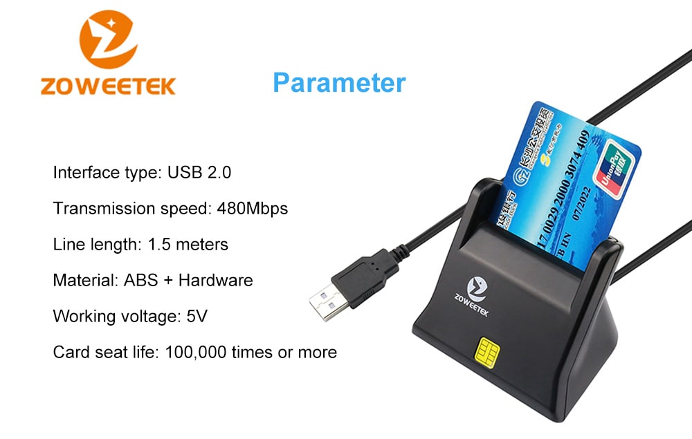 Zoweetek ZW - 12026 - 3 EMV USB Smart Card Reader Writer DOD Military USB Common Access CAC Smart Card Reader ISO7816 for SIM / ATM / IC / ID Card- Black Zoweetek ZW - 12026 - 3 EMV USB Smart Card Reader Writer DOD Military USB Common Access CAC Smart Card Reader ISO7816 for SIM / ATM / IC / ID Card- Black