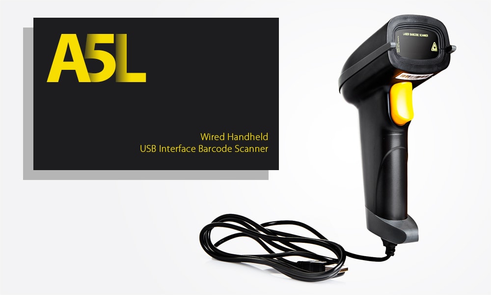 YUNEW A5L Wired Handheld USB Cable Barcode Scanner for Supermarket - Black YUNEW A5L Wired Handheld USB Cable Barcode Scanner for Supermarket - Black