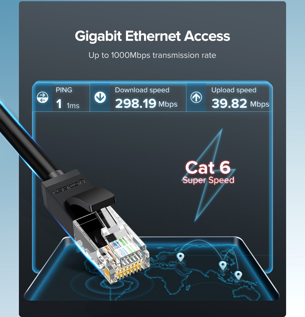 UGREEN NW102 Ethernet CAT 6 LAN Cable UTP RJ45 Network Patch Cord for Laptop Router 0.5m 1000Mbps- Black UGREEN NW102 Ethernet CAT 6 LAN Cable UTP RJ45 Network Patch Cord for Laptop Router 0.5m 1000Mbps- Black