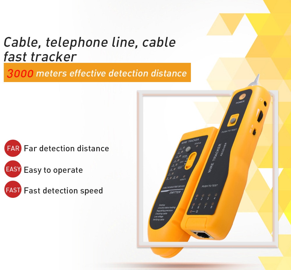 UTP STP Cat5 Cat6 RJ45 Line Finder Telephone Wire Tracker Diagnose Tone Tool Kit LAN Network Cable Tester- Saffron UTP STP Cat5 Cat6 RJ45 Line Finder Telephone Wire Tracker Diagnose Tone Tool Kit LAN Network Cable Tester- Saffron