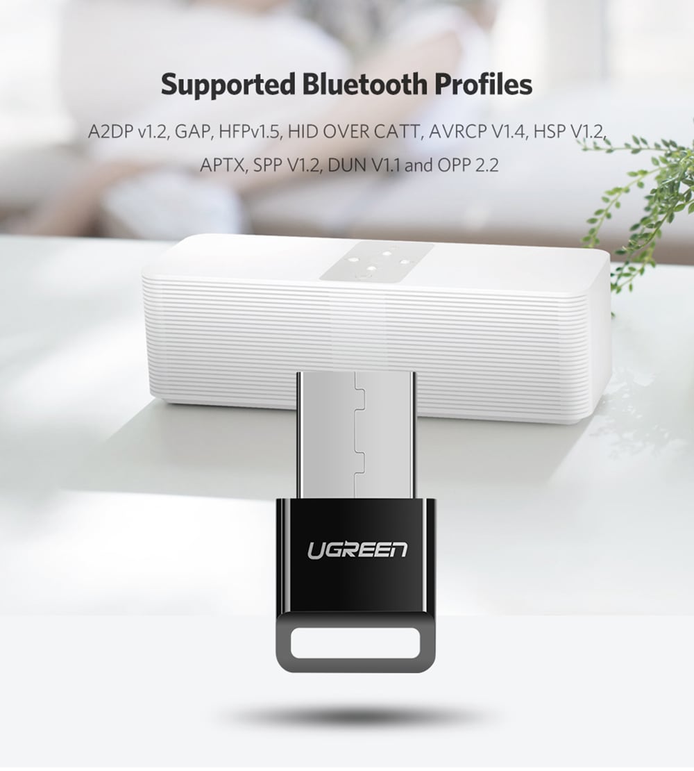 UGREEN US192 USB Bluetooth 4.0 Adapter Dongle Wireless Headphone PC Music Audio Transmitter Receiver - White UGREEN US192 USB Bluetooth 4.0 Adapter Dongle Wireless Headphone PC Music Audio Transmitter Receiver - White