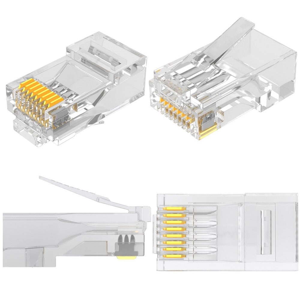 RJ45 Network Connector 8P8C Modular Ethernet Cable Head Plug Gold- White 50 only RJ45 Network Connector 8P8C Modular Ethernet Cable Head Plug Gold- White 50 only