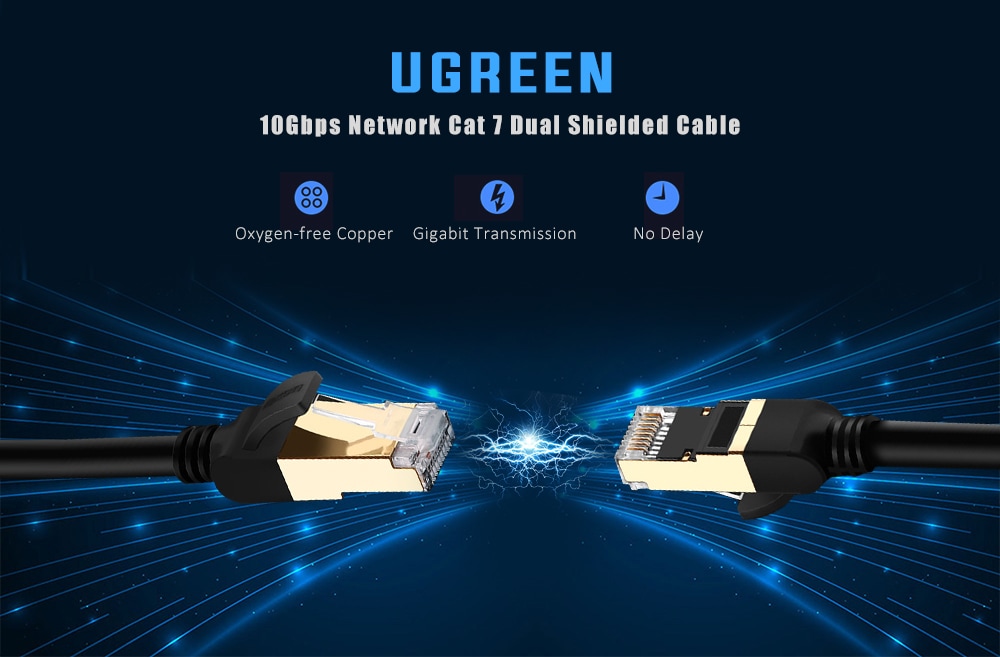 UGREEN NW107 CAT7 Network Cable Twisted Pair Round Wire 24K Gold-plated Shield 10Gbps 2M- Black UGREEN NW107 CAT7 Network Cable Twisted Pair Round Wire 24K Gold-plated Shield 10Gbps 2M- Black