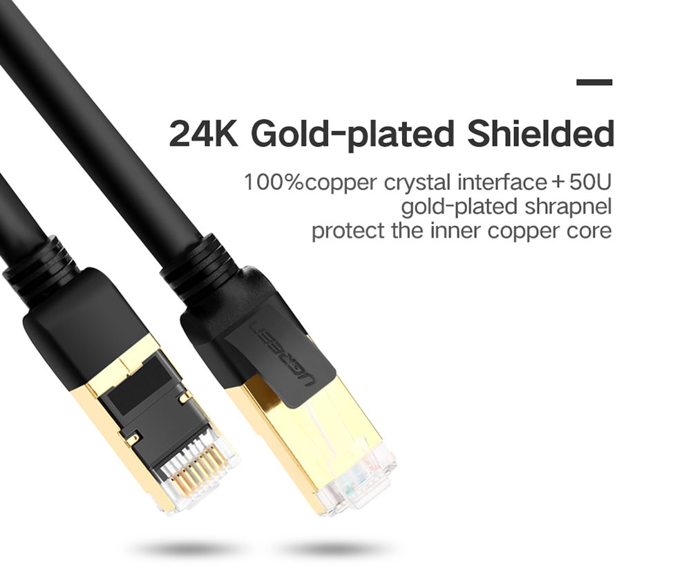 UGREEN NW107 CAT7 Network Cable Twisted Pair Round Wire 24K Gold-plated Shield 10Gbps 2M- Black UGREEN NW107 CAT7 Network Cable Twisted Pair Round Wire 24K Gold-plated Shield 10Gbps 2M- Black