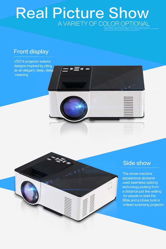 VS314 LED Projector 1500 Lumens 800 x 480 Pixels 1080P Media Player- White and Black US Plug VS314 LED Projector 1500 Lumens 800 x 480 Pixels 1080P Media Player- White and Black US Plug