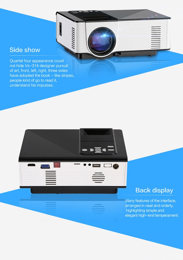 VS314 LED Projector 1500 Lumens 800 x 480 Pixels 1080P Media Player- White and Black US Plug VS314 LED Projector 1500 Lumens 800 x 480 Pixels 1080P Media Player- White and Black US Plug