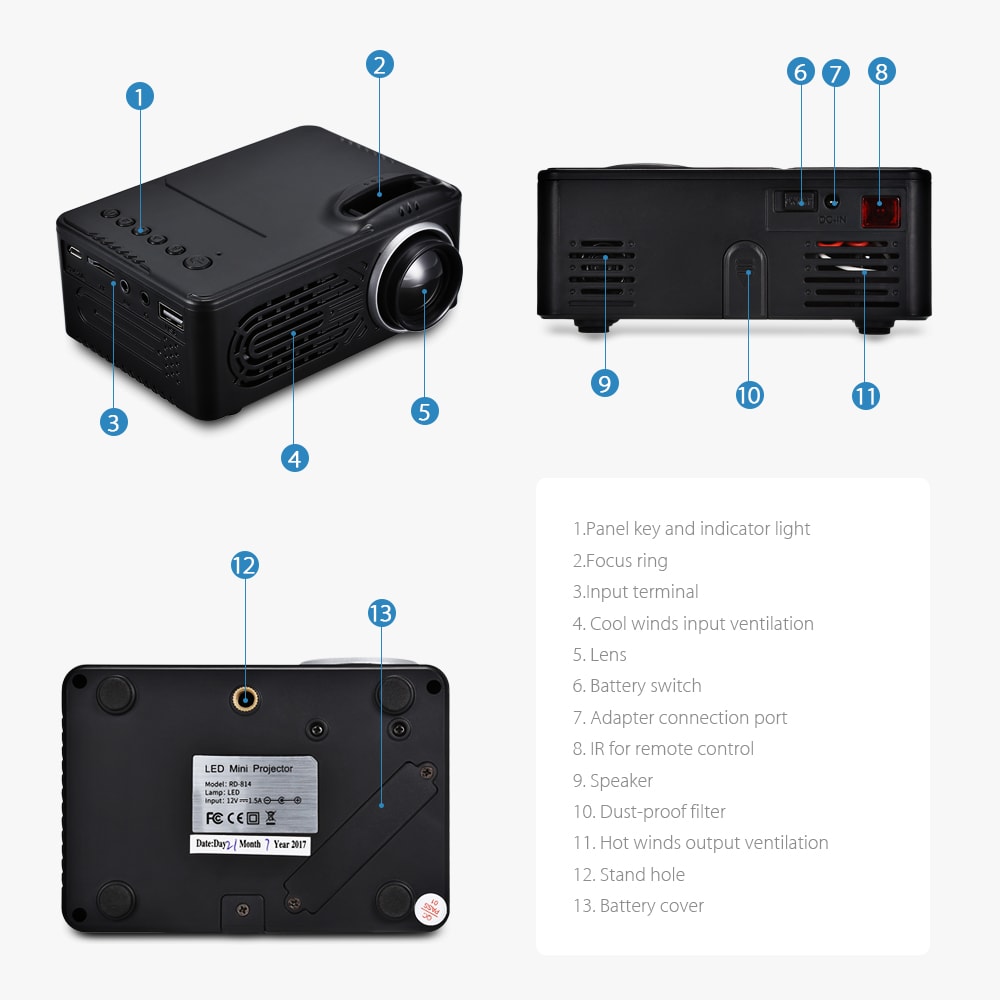 RD - 814 1080P Portable LED Mini Projector Multimedia for Photo Music Movie Text- White EU Plug RD - 814 1080P Portable LED Mini Projector Multimedia for Photo Music Movie Text- White EU Plug