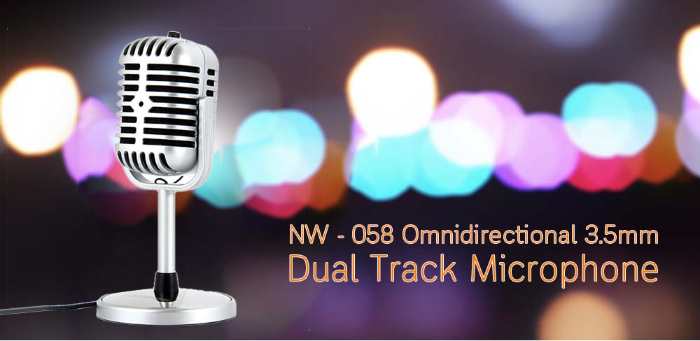 NW - 058 Professional Omnidirectional 3.5mm Dual Track Microphone for Desk PC and Notebook with Recording Function - Silver- Silver NW - 058 Professional Omnidirectional 3.5mm Dual Track Microphone for Desk PC and Notebook with Recording Function - Silver- Silver