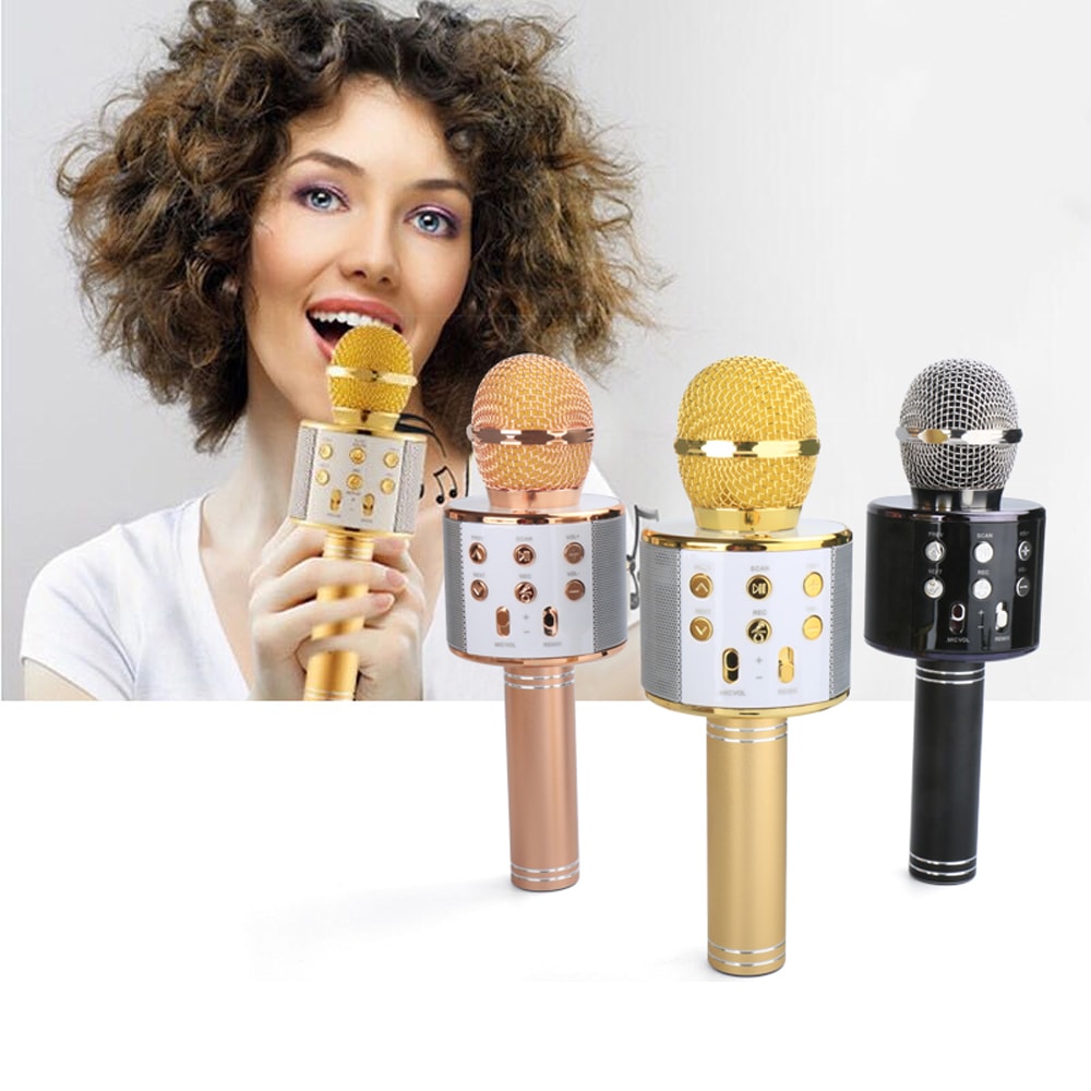 Wireless Bluetooth Karaoke Handheld Microphone USB KTV Player Mic Speaker Record Music Microphones- Rose Gold Wireless Bluetooth Karaoke Handheld Microphone USB KTV Player Mic Speaker Record Music Microphones- Rose Gold