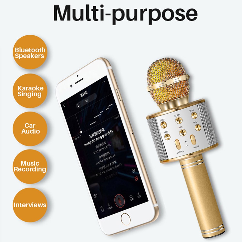 Wireless Bluetooth Karaoke Handheld Microphone USB KTV Player Mic Speaker Record Music Microphones- Rose Gold Wireless Bluetooth Karaoke Handheld Microphone USB KTV Player Mic Speaker Record Music Microphones- Rose Gold