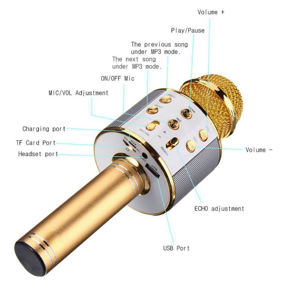 Wireless Bluetooth Karaoke Handheld Microphone USB KTV Player Mic Speaker Record Music Microphones- Rose Gold Wireless Bluetooth Karaoke Handheld Microphone USB KTV Player Mic Speaker Record Music Microphones- Rose Gold
