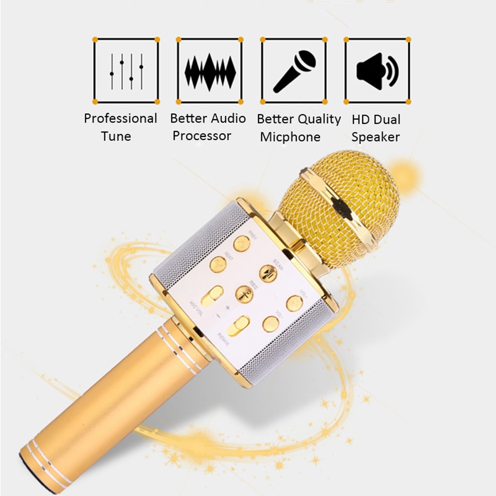Wireless Bluetooth Karaoke Handheld Microphone USB KTV Player Mic Speaker Record Music Microphones- Rose Gold Wireless Bluetooth Karaoke Handheld Microphone USB KTV Player Mic Speaker Record Music Microphones- Rose Gold