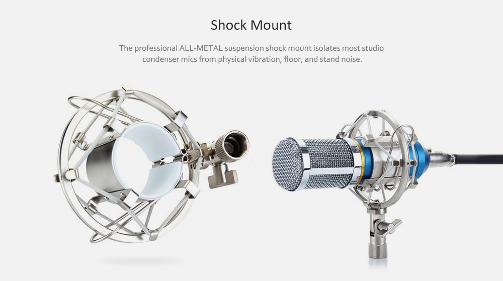 Condenser Sound Recording Microphone and Metal Shock Mount for Radio Broadcasting Studio - Black Condenser Sound Recording Microphone and Metal Shock Mount for Radio Broadcasting Studio - Black