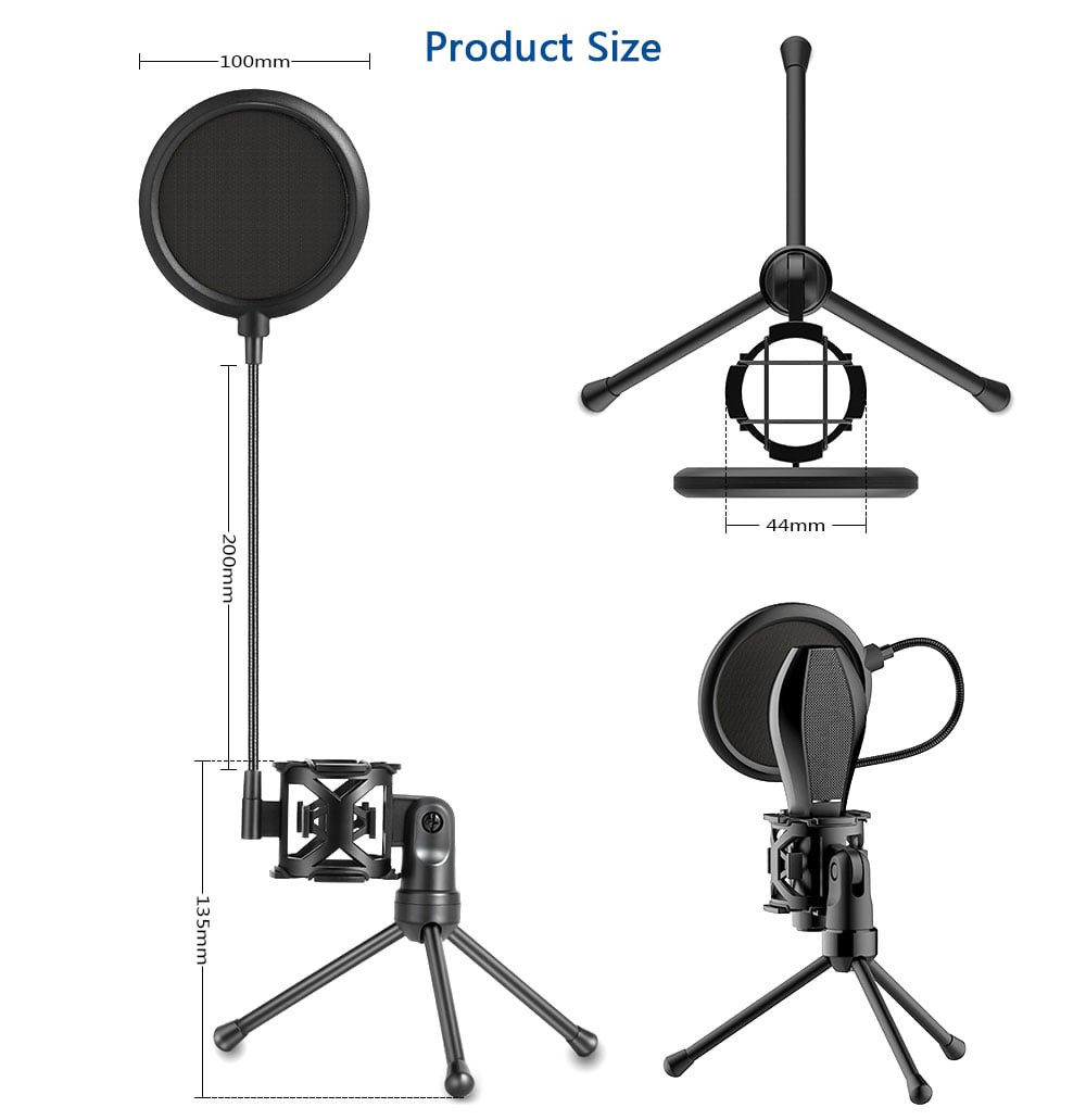PS - 2 Microphone Filter with Adjustable Desktop Stand - Black PS - 2 Microphone Filter with Adjustable Desktop Stand - Black