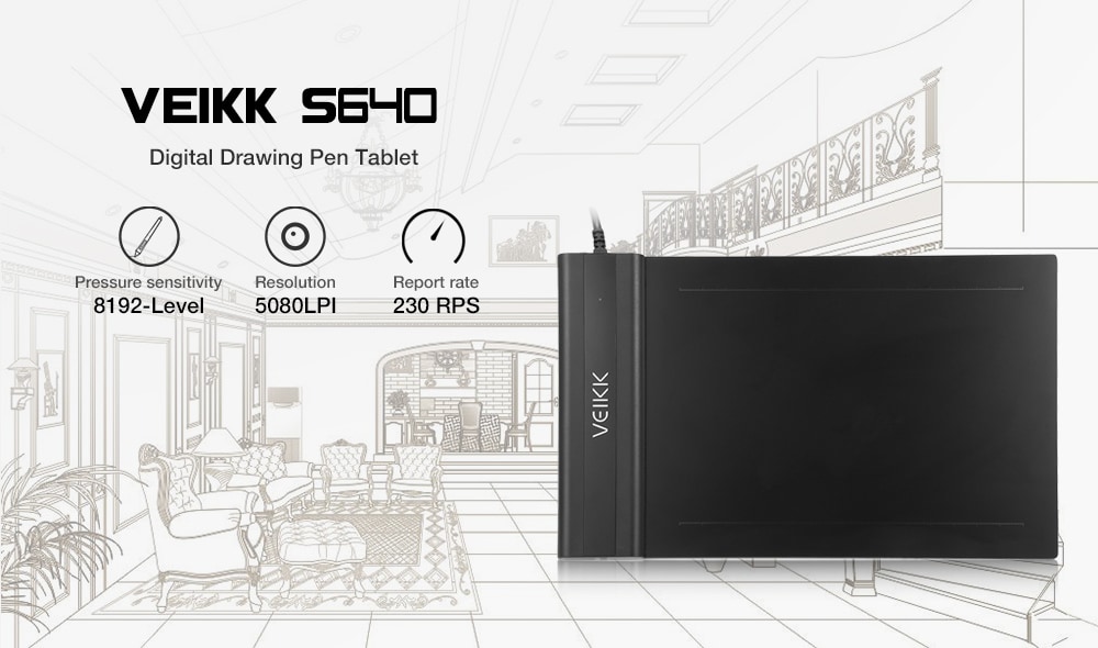 VEIKK S640 4 x 6 inch Digital Drawing Tablet with Battery-free Pen- Black VEIKK S640 4 x 6 inch Digital Drawing Tablet with Battery-free Pen- Black