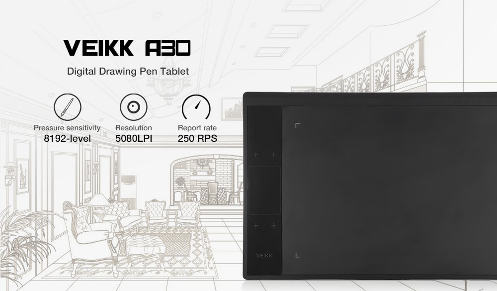 VEIKK A30 10 x 6 inch Digital Drawing Tablet with 8192 Levels Passive Pen- Black VEIKK A30 10 x 6 inch Digital Drawing Tablet with 8192 Levels Passive Pen- Black