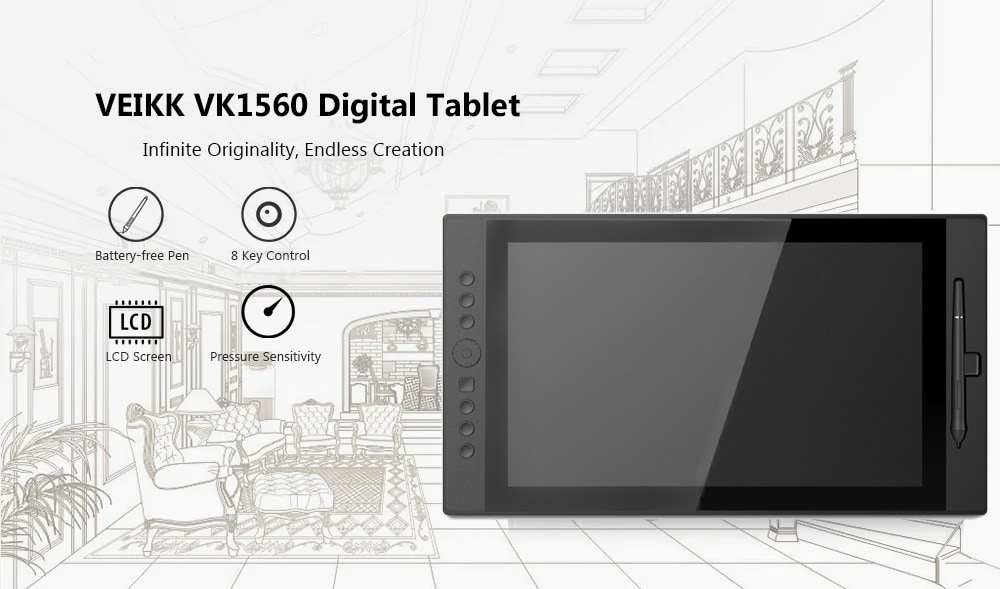 VEIKK VK1560 15.6 inch Digital Tablet LCD IPS Drawing Monitor with 8192 Level Battery Free Pen Stylus- Black UK Plug VEIKK VK1560 15.6 inch Digital Tablet LCD IPS Drawing Monitor with 8192 Level Battery Free Pen Stylus- Black UK Plug