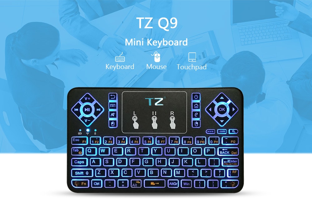 TZ Q9 Wireless Mini Keyboard BT3.0 Backlight Function with Touchpad- Black TZ Q9 Wireless Mini Keyboard BT3.0 Backlight Function with Touchpad- Black