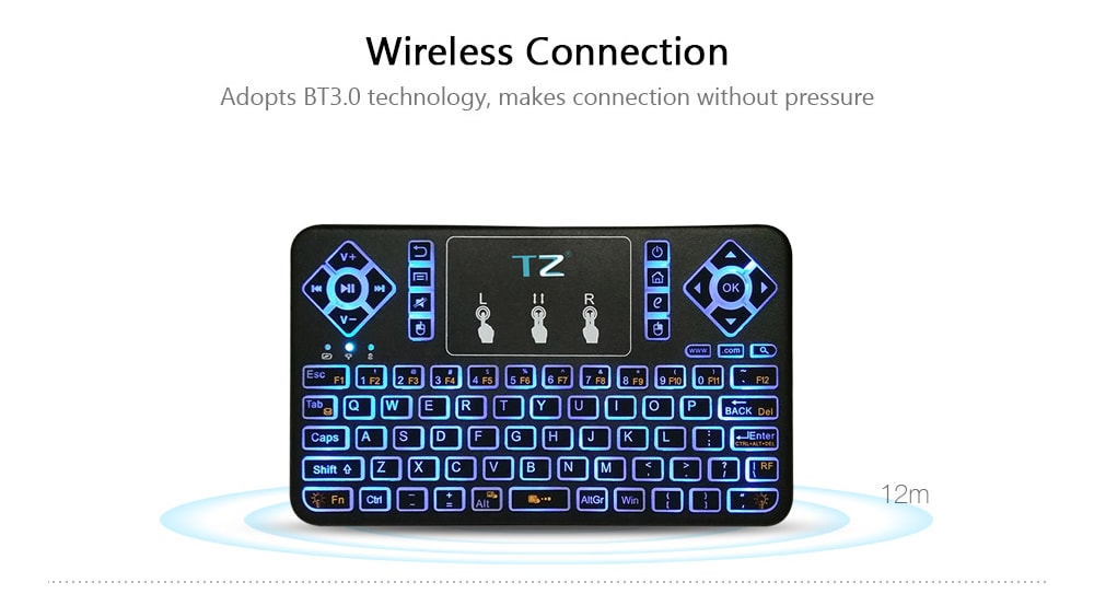TZ Q9 Wireless Mini Keyboard BT3.0 Backlight Function with Touchpad- Black TZ Q9 Wireless Mini Keyboard BT3.0 Backlight Function with Touchpad- Black