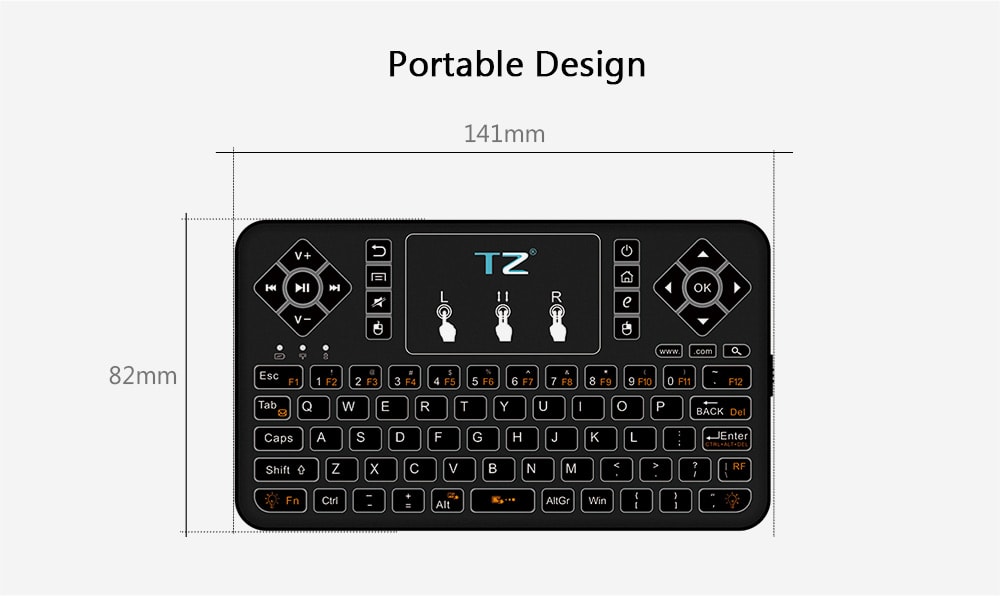 TZ Q9 Wireless Mini Keyboard BT3.0 Backlight Function with Touchpad- Black TZ Q9 Wireless Mini Keyboard BT3.0 Backlight Function with Touchpad- Black